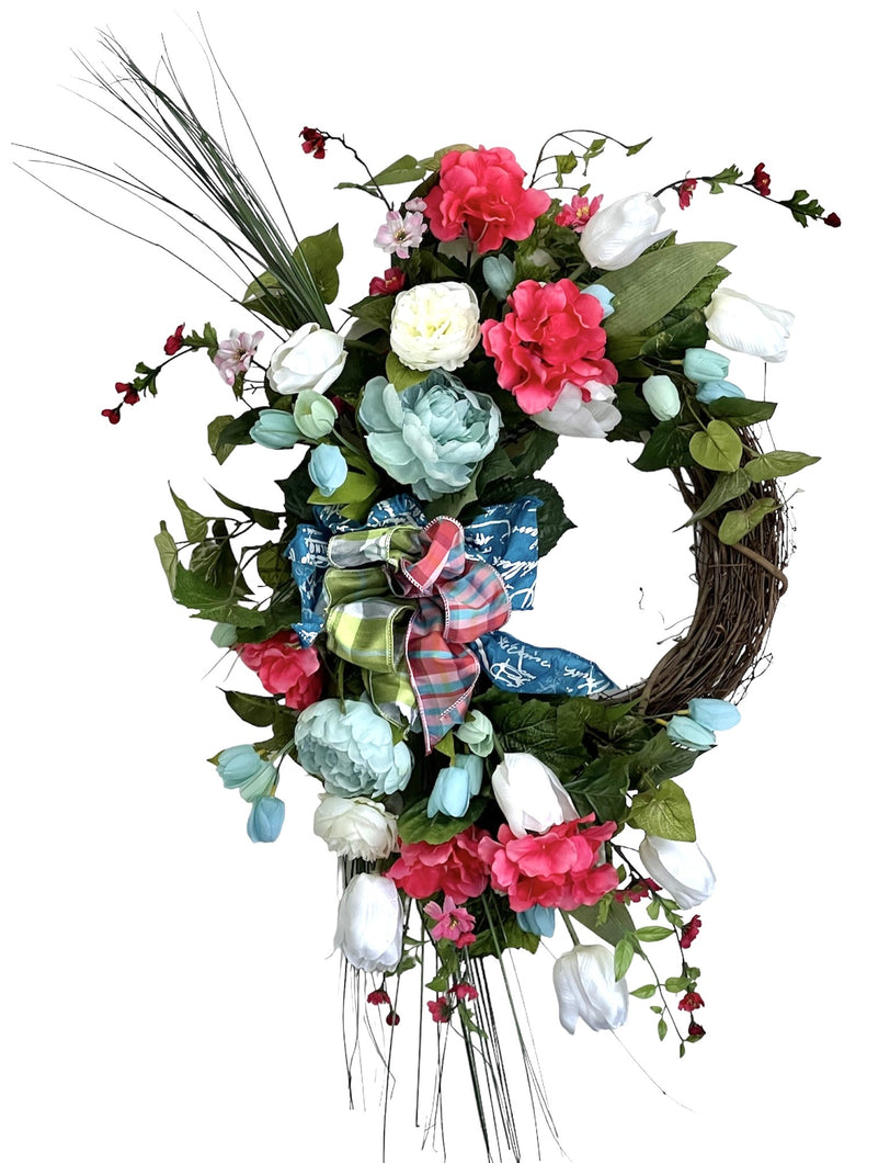 Aqua, White, Pink Spring Wreath/ENG199