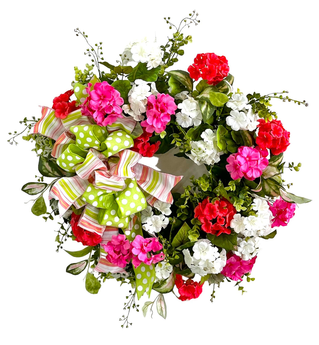 Pink, Cream and Green Silk Floral Summer Spring Wreath/ENG313