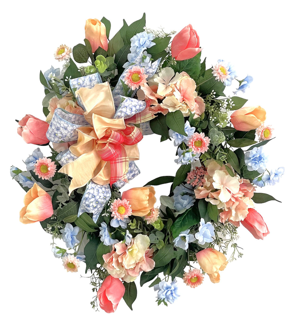 Peach, Blue and a Pop of Pink Spring Wreath/ENG389
