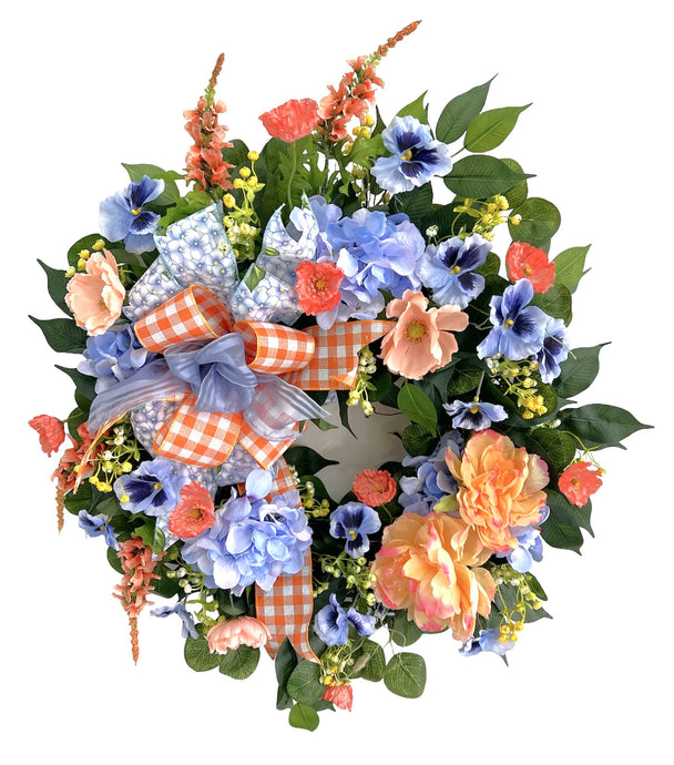 Coral and Blue Spring Wreath/ENG395