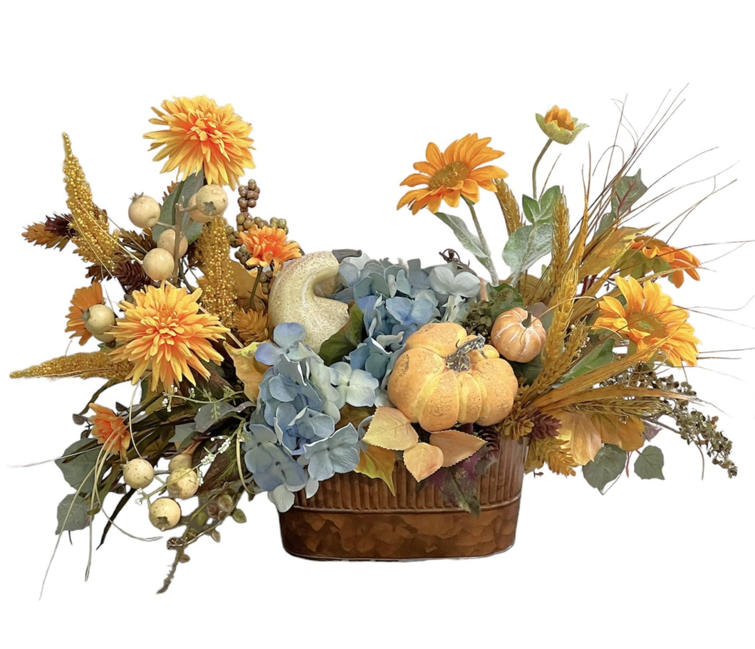 Gold, Orange, Sage, Light Blue Fall Arrangement/FAA10