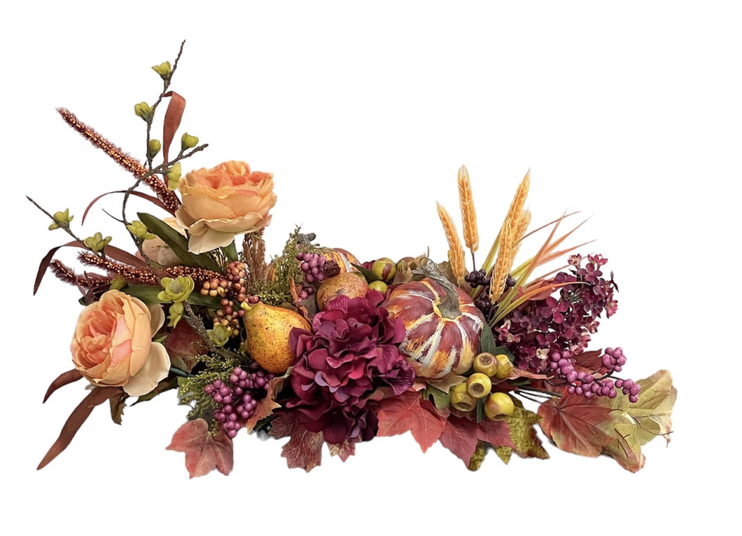 Peach, Berry/Burgundy Long and Low Centerpiece/FAA35