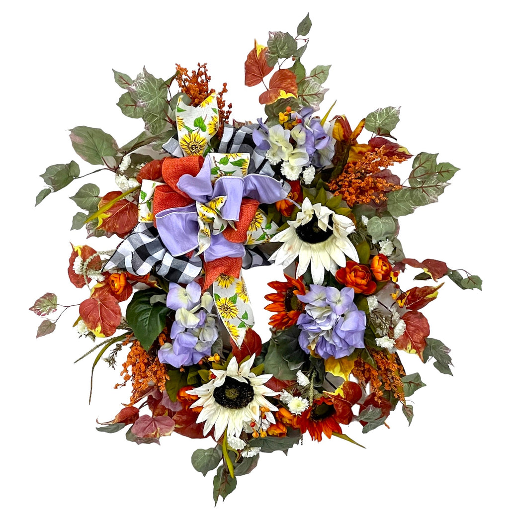 Cream and Rust Sunflower Fall Wreath/HARV236