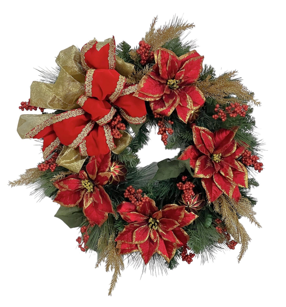 Red Gold Glitter Poinsettia Wreath/HOL162