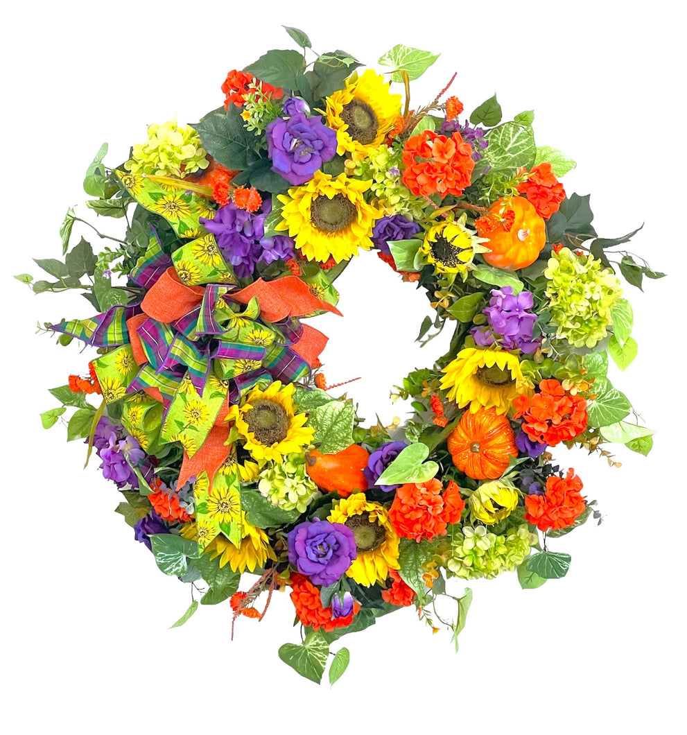 Purple, Orange and Gold Silk Floral Large Late Summer Early Fall Wreath/IS29