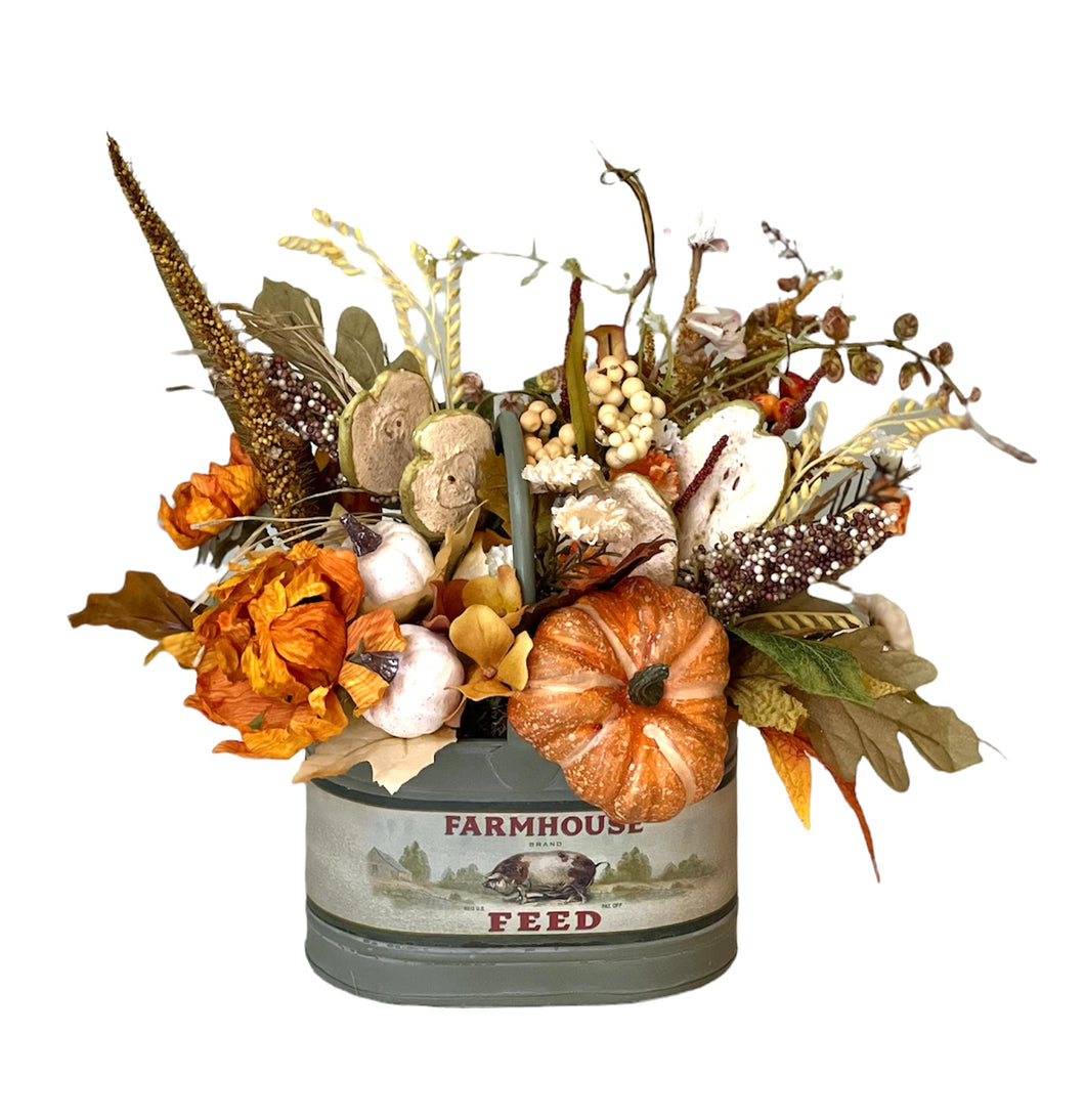 Cream and Orange Farmhouse Tin Arrangement/FAA06