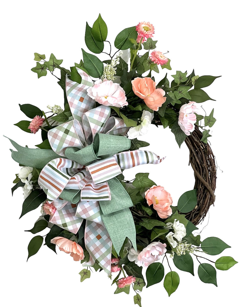 Light Peach and Pink Poppy Wreath/ENG358