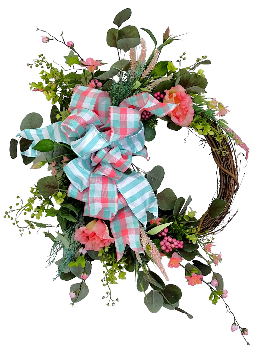 Turquoise and Pink Spring Wreath/ENG319