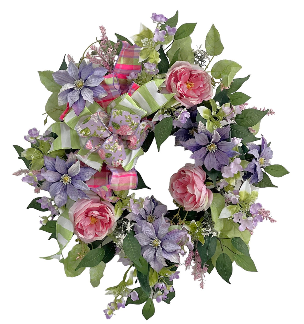 Clematis and Garden Rose Wreath/ENG390
