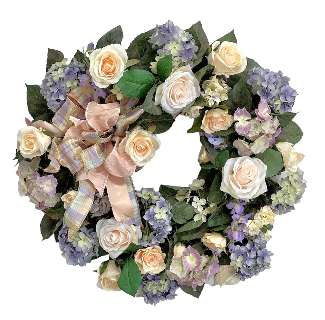 Peach and Lavender Silk Floral Spring Wreath/ENG42
