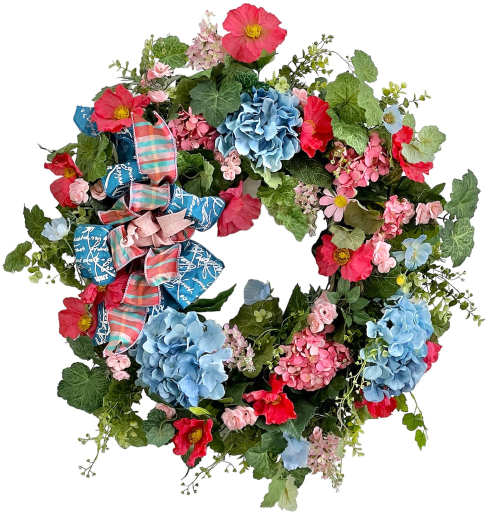 Aqua and Pink Floral Spring Wreath/ENG57 - April's Garden