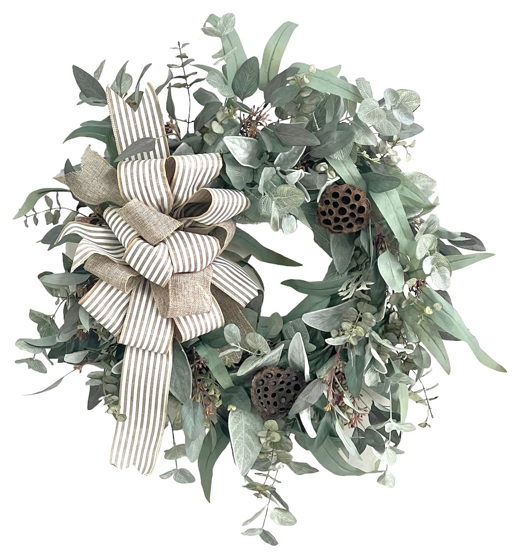 Eucalyptus and Pod Farmhouse Wreath/FH33