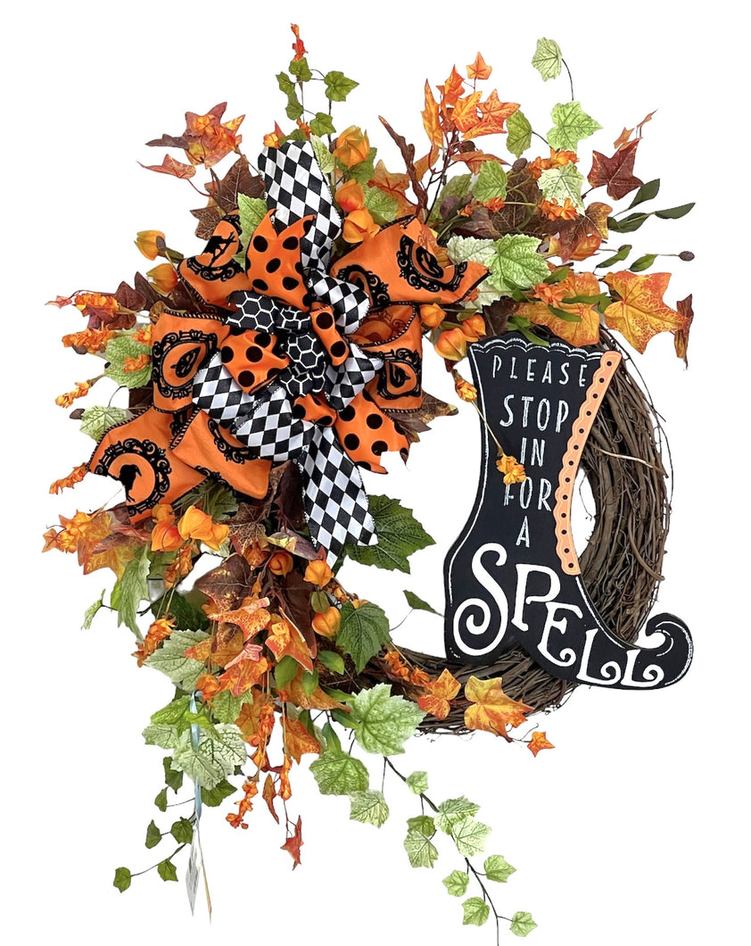 Stop For A Spell Plaque Halloween Wreath/HAL41