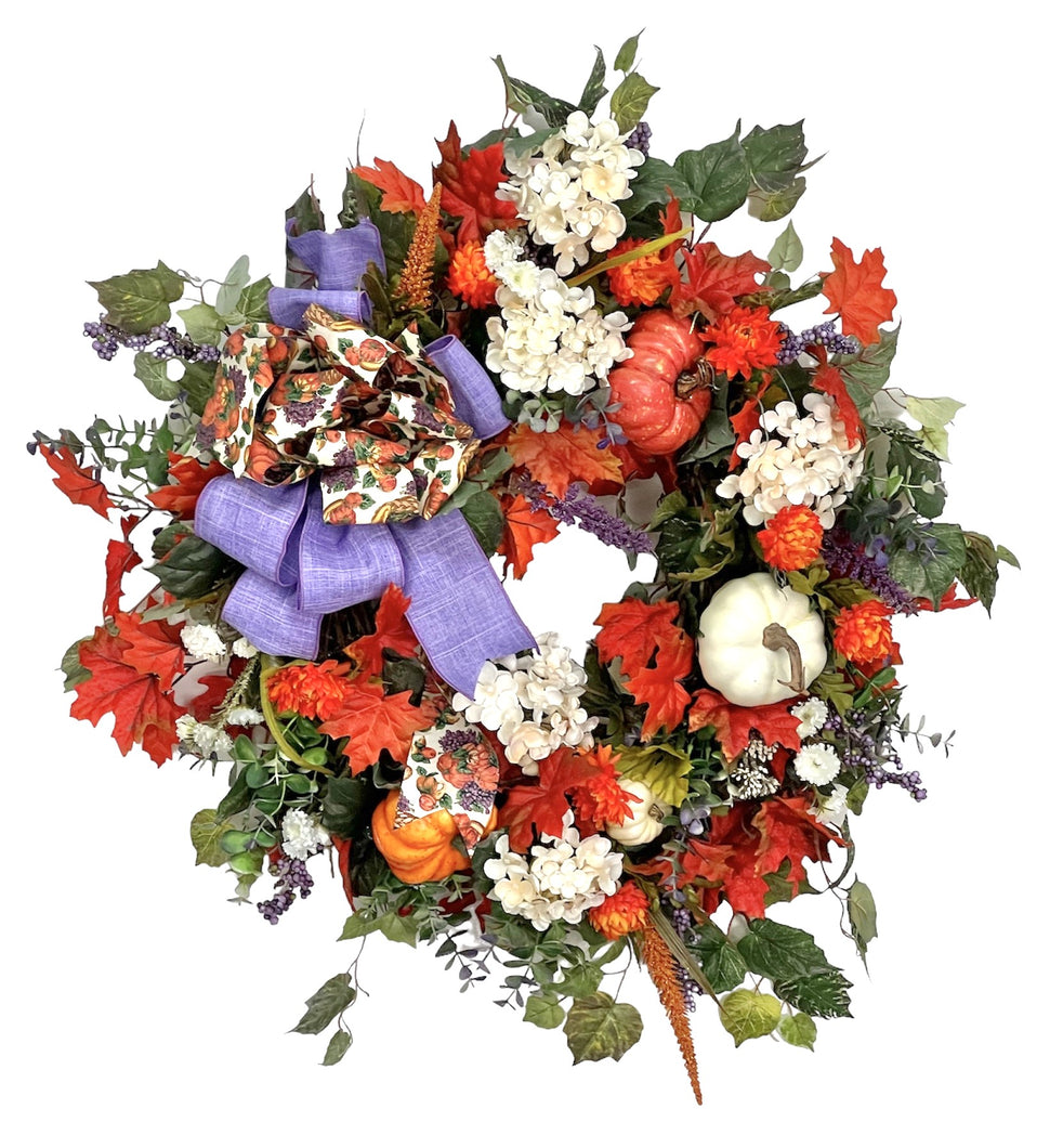Orange, Cream and Lavender Fall Wreath/HARV134
