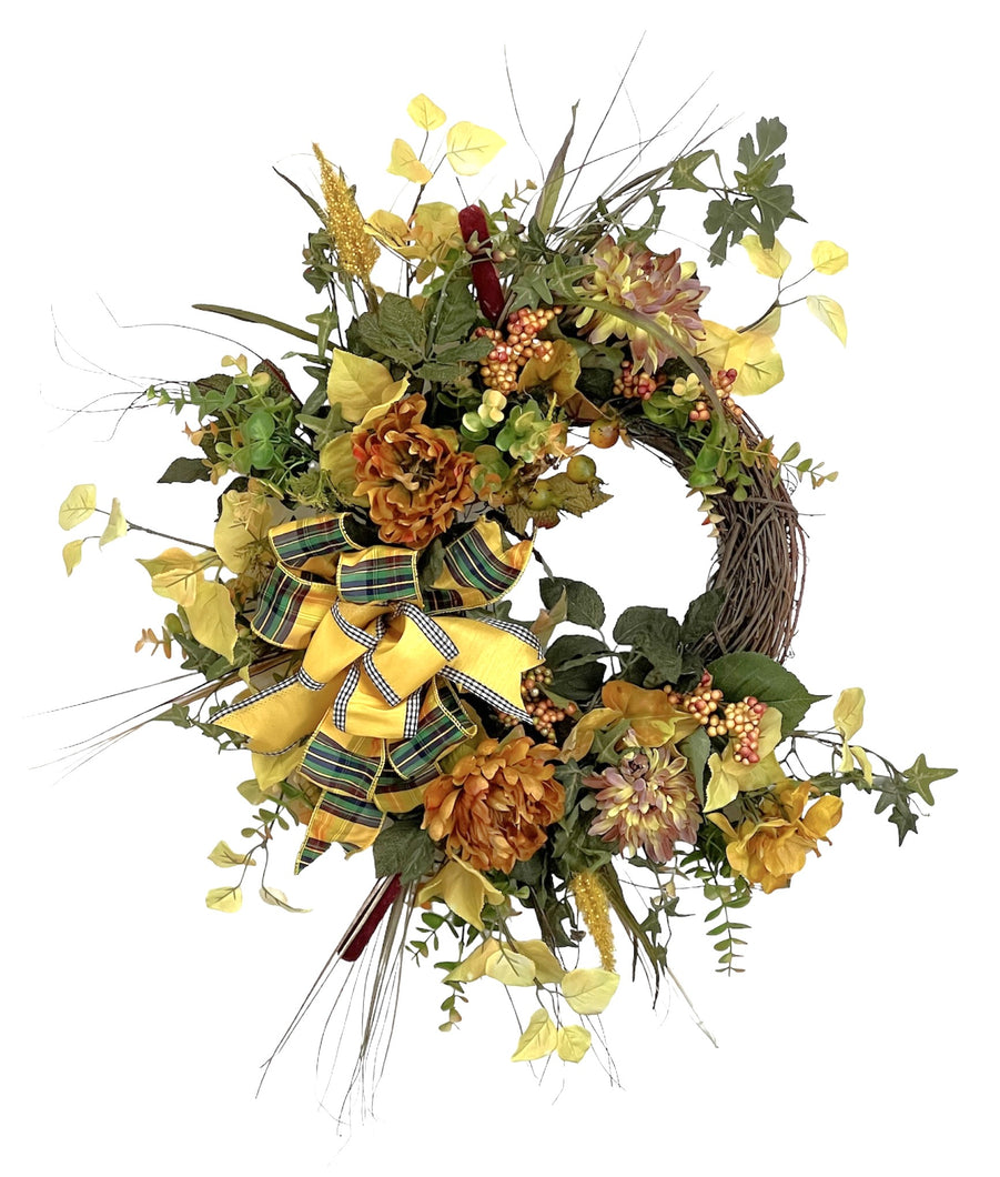Mauve and Rose Gold Silk Floral Fall Crescent Wreath/Harv224