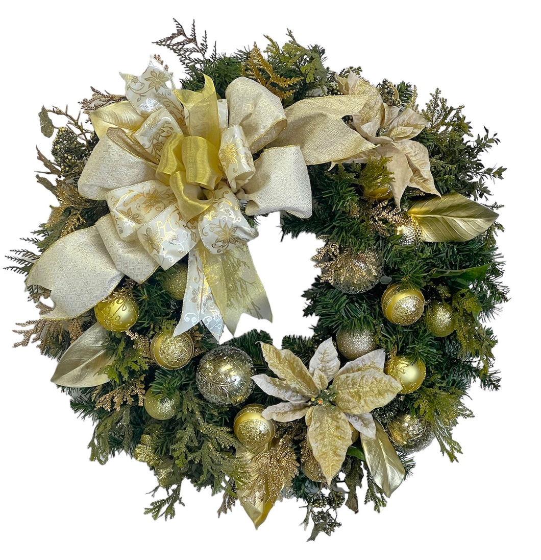 Gold Poinsettia Silk Floral Christmas Wreath/HOL12