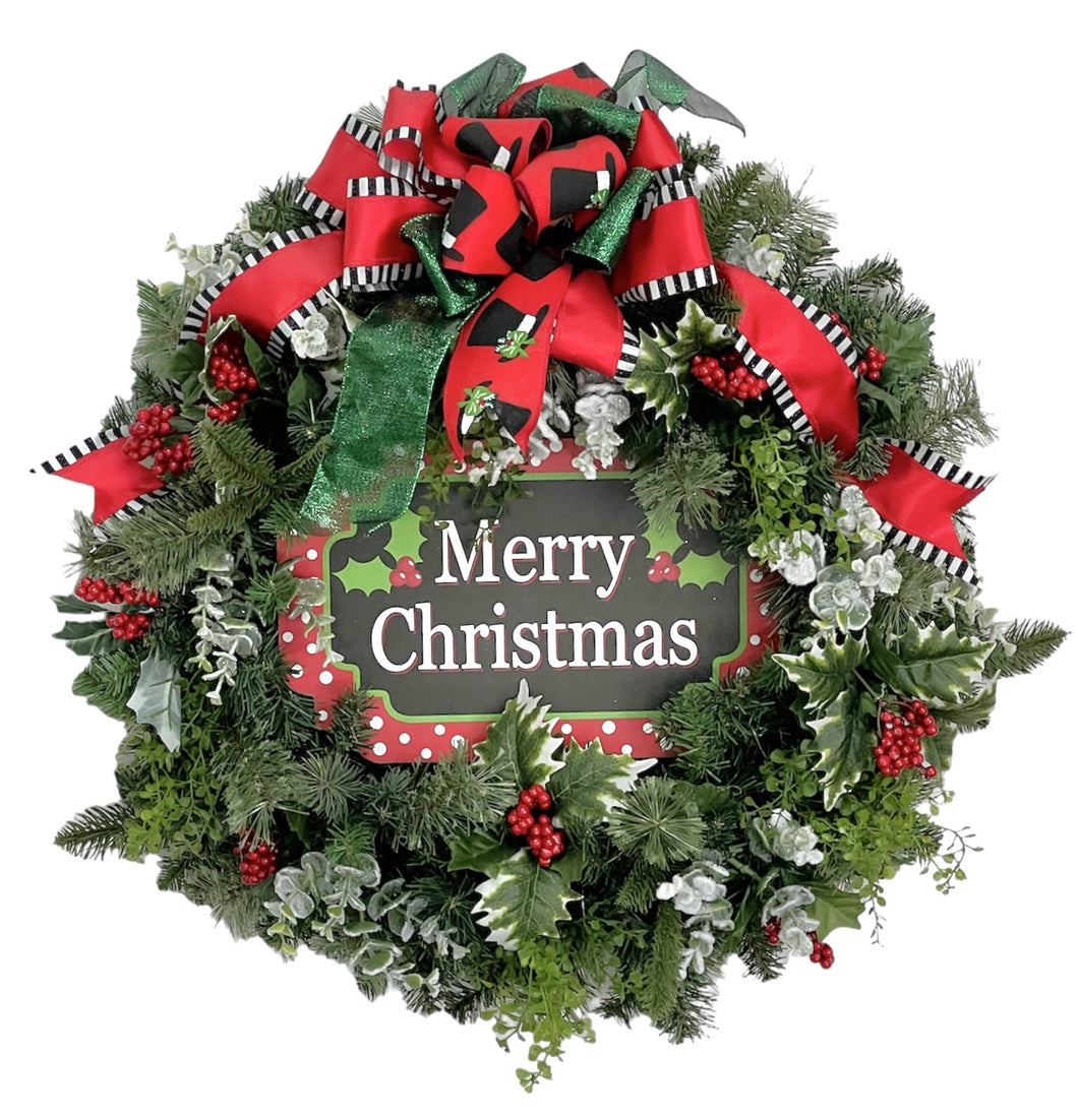 Green Holly Merry Christmas Wreath/HOL161