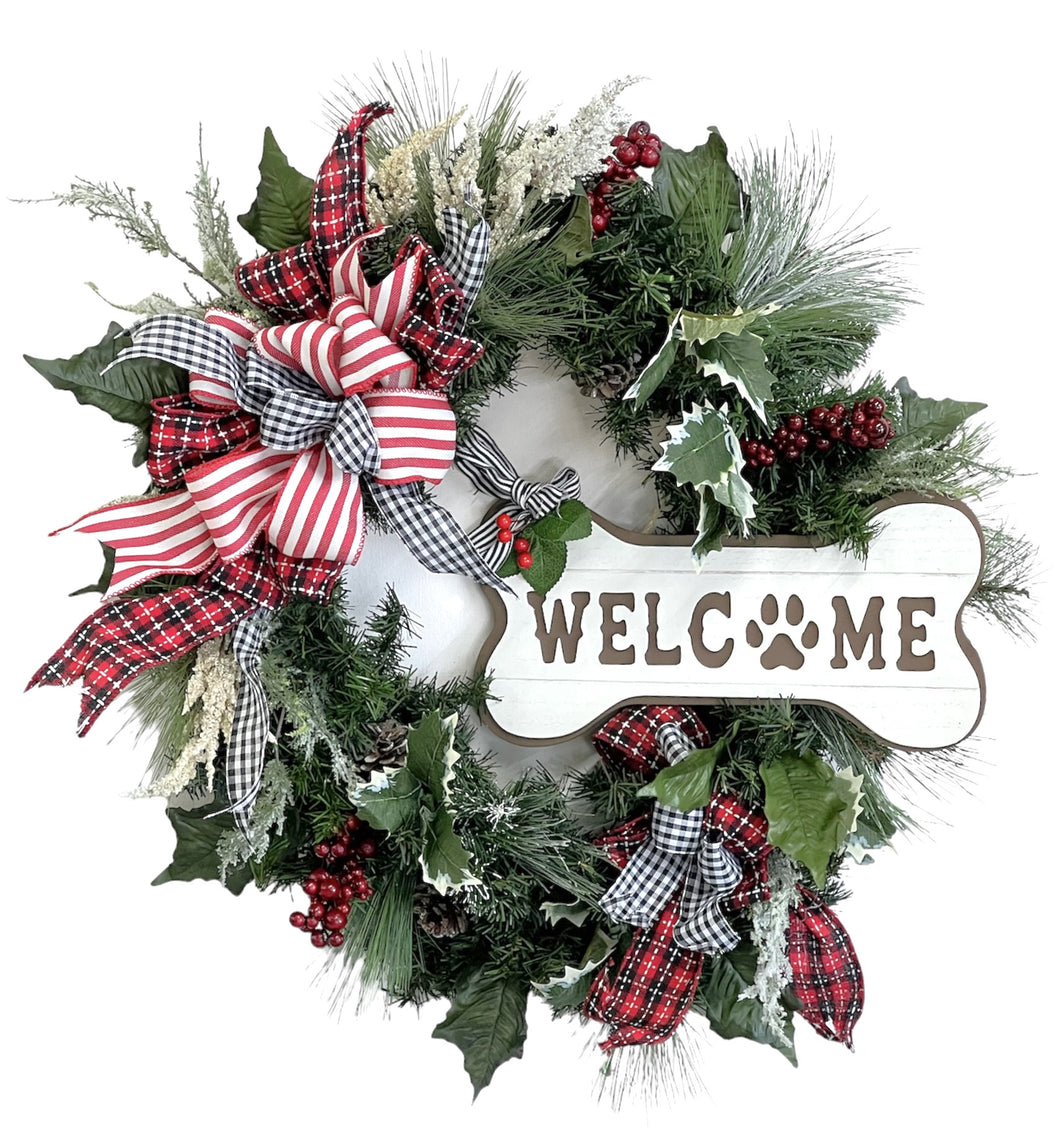 Welcome Dog Bone Winter Wreath/HOL193