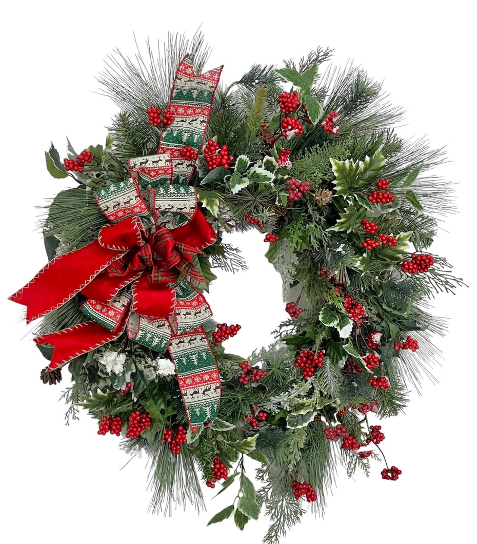 Red and Green Transitional Winter Wreath/TRANS155