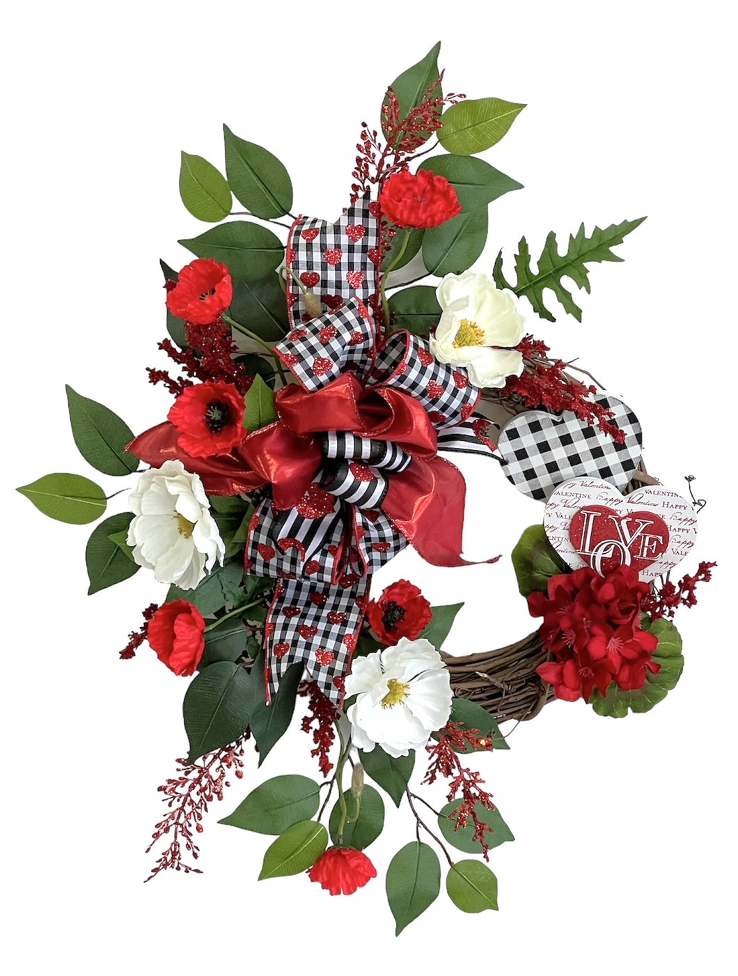 Red and  Cream Poppy Valentine's Wreath/VAL108
