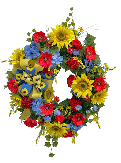 Yellow Sunflower and Red Poppy Wreath/VER214