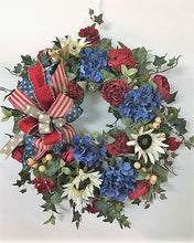Red, Cream and Navy Silk Floral Americana Wreath with Sunflowers/AMC29 - April's Garden Wreath