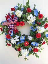 Red, White and Blue Silk Floral Summer Americana Wreath/AMC33 - April's Garden