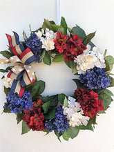 Red, Cream, Navy Silk Floral Americana Hydrangea Wreath/AMC39 - April's Garden Wreath