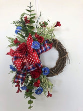 Red and Blue Silk Floral Petite Americana Crescent Wreath/AMC41 - April's Garden Wreath