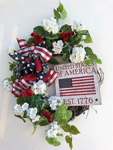 Red, White and Navy Silk Floral Americana Wreath with USA Plaque/AMC42 - April's Garden Wreath