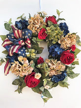 Red, Taupe, Navy and Green Silk Floral Americana Hydrangea Wreath/AMC44 - April's Garden Wreath