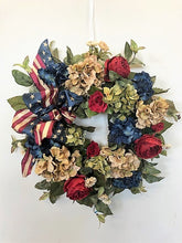 Red, Taupe, Navy and Green Silk Floral Americana Hydrangea Wreath/AMC44 - April's Garden Wreath
