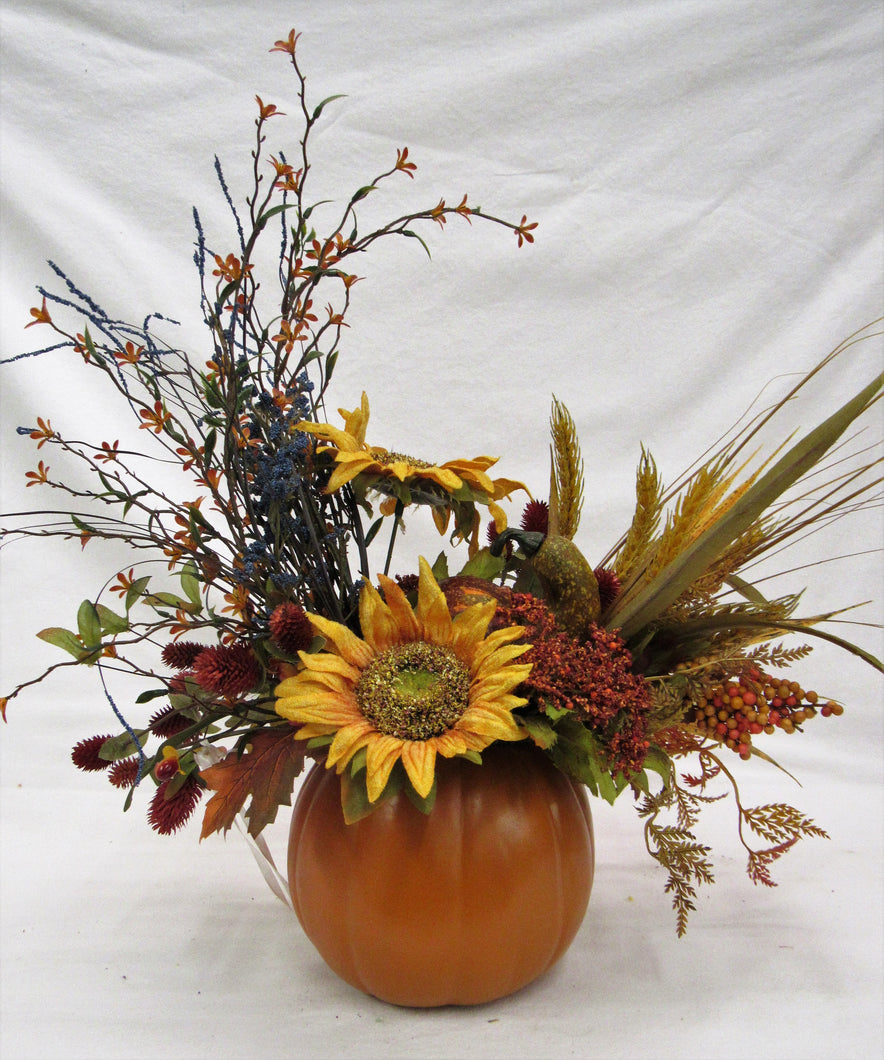 Fall Silk Floral Sunflower Arrangement in Pumpkin/BH06 - April's Garden Wreath