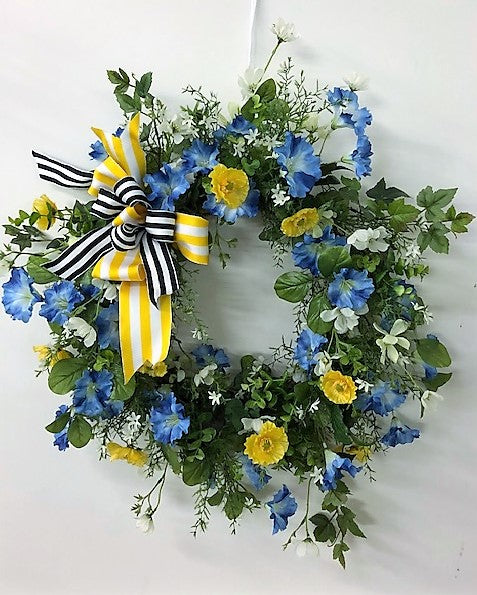 Blue and Yellow Silk Floral Spring Front Door Wreath