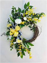 Yellow and White Silk Floral Summer Crescent Wreath/Eng206 - April's Garden Wreath