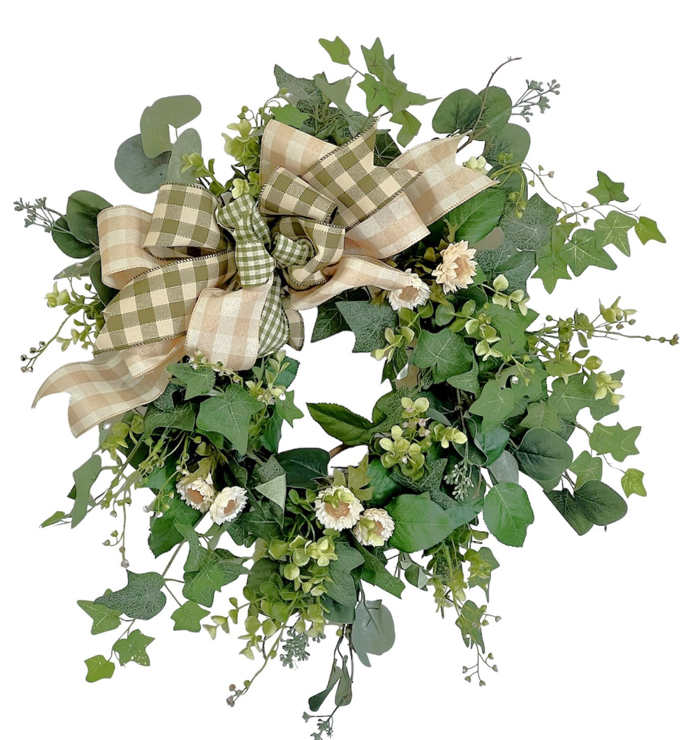 Green and Cream Farmhouse Wreath/FH32
