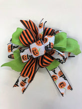 Orange, Black, Lime and White Jack O lantern Print Halloween Bow for Wreaths, Doors and Home Decor/HLB02