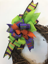 Purple, Lime and Orange Halloween Witch Bow for Wreaths, Doors, and Home Decor/HLB05