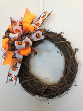 Black, Orange and White Jack O Lantern Print Halloween Bow for Wreaths, Doors and Home Decor/HLB06