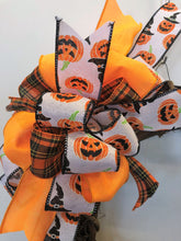 Black, Orange and White Jack O Lantern Print Halloween Bow for Wreaths, Doors and Home Decor/HLB06
