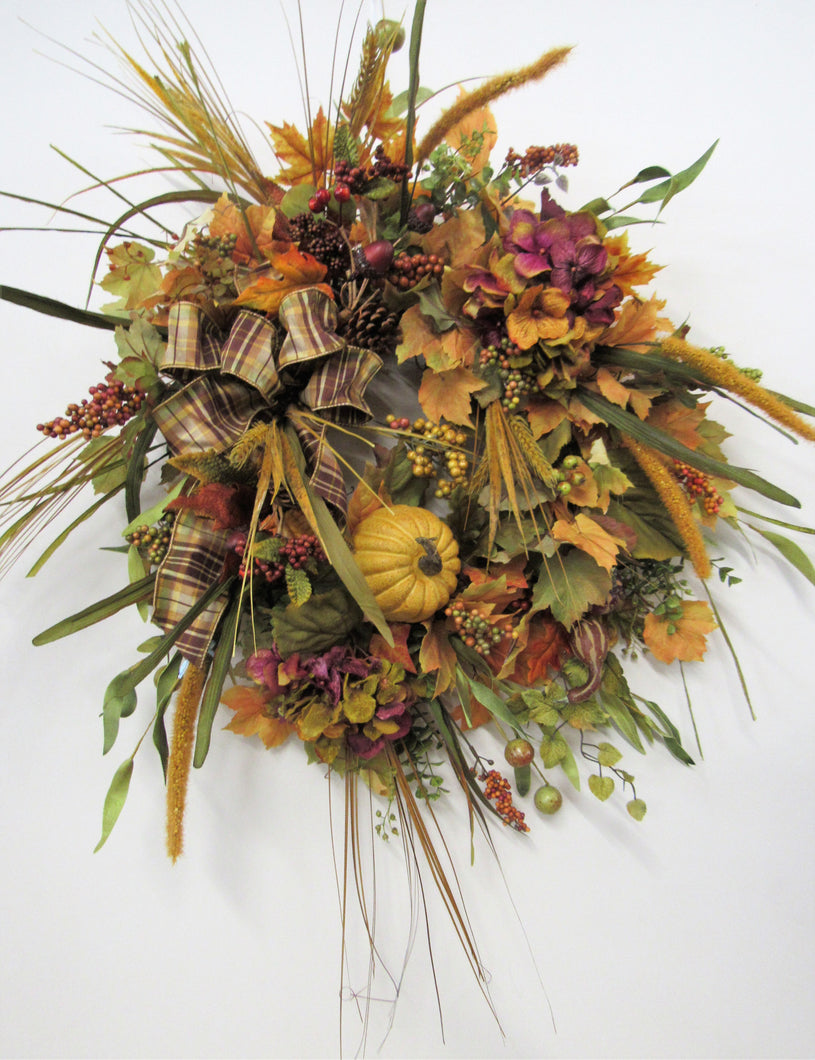 Purple and Gold Hydrangea Silk Floral Fall Wreath/Harv125 - April's Garden Wreath