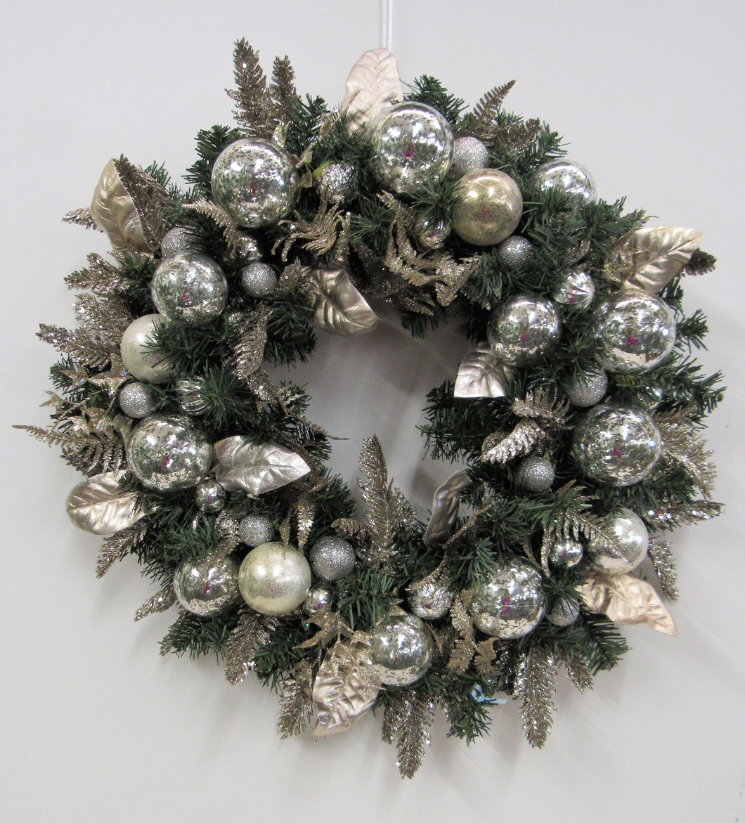Silver Ornament Holiday Christmas Wreath/HOL126 - April's Garden Wreath