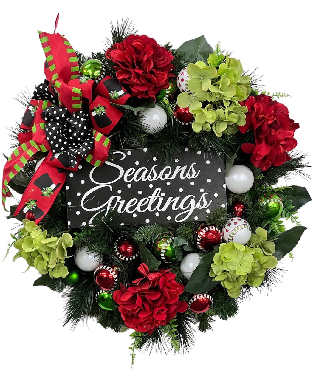 Red and Lime Green Seasons Greetings Wreath/HOL163