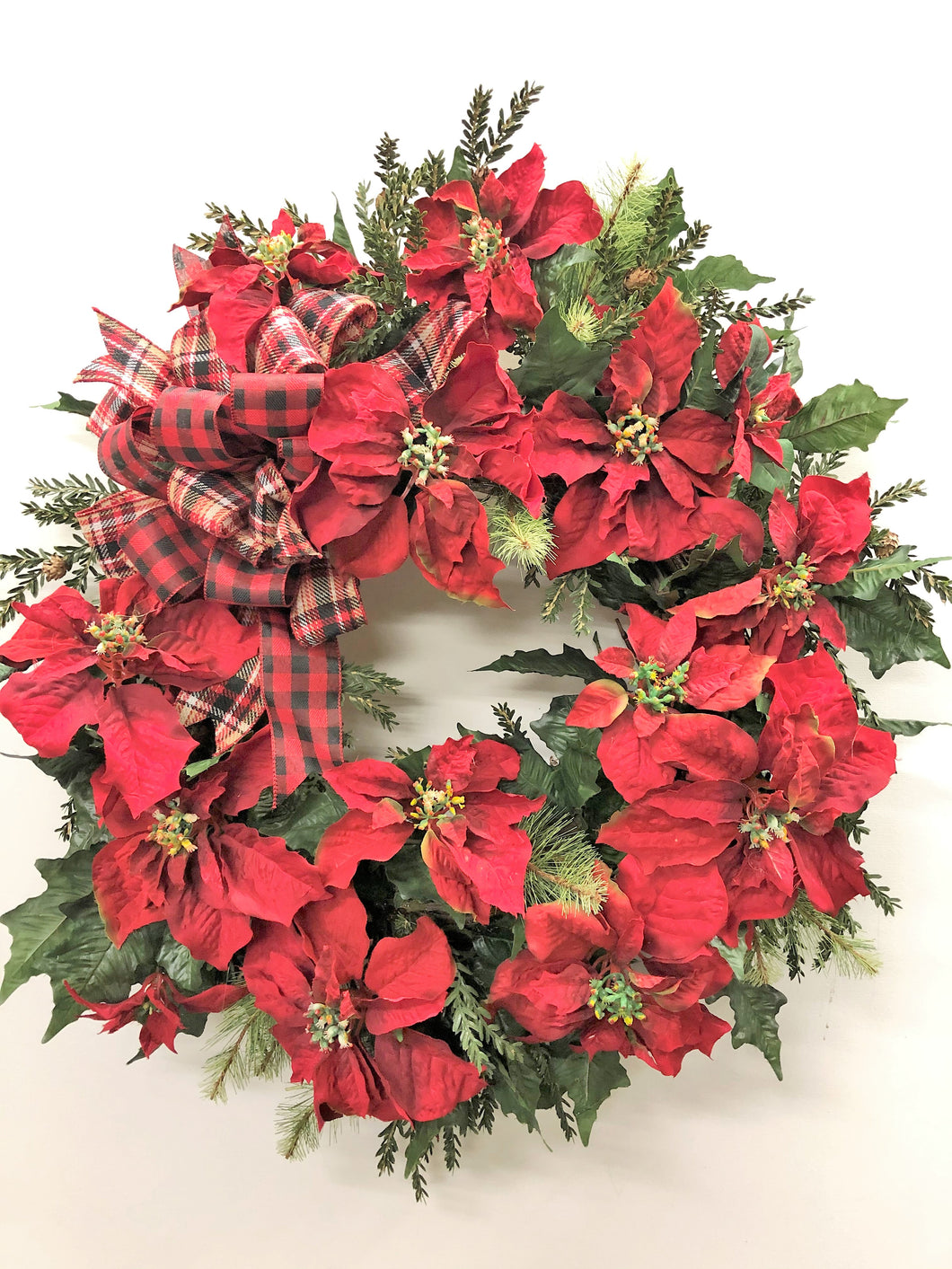 Red Country Poinsettias Large Holiday Wreath/Hol46 - April's Garden