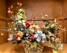 Floral Arrangement with Rust Blossom, Ranunculus, Tulip, Mini Pompom Roses, Light Green Hydrangea, Light Blue Hydrangea, Cranberry, Pale Yellow Roses - April's Garden