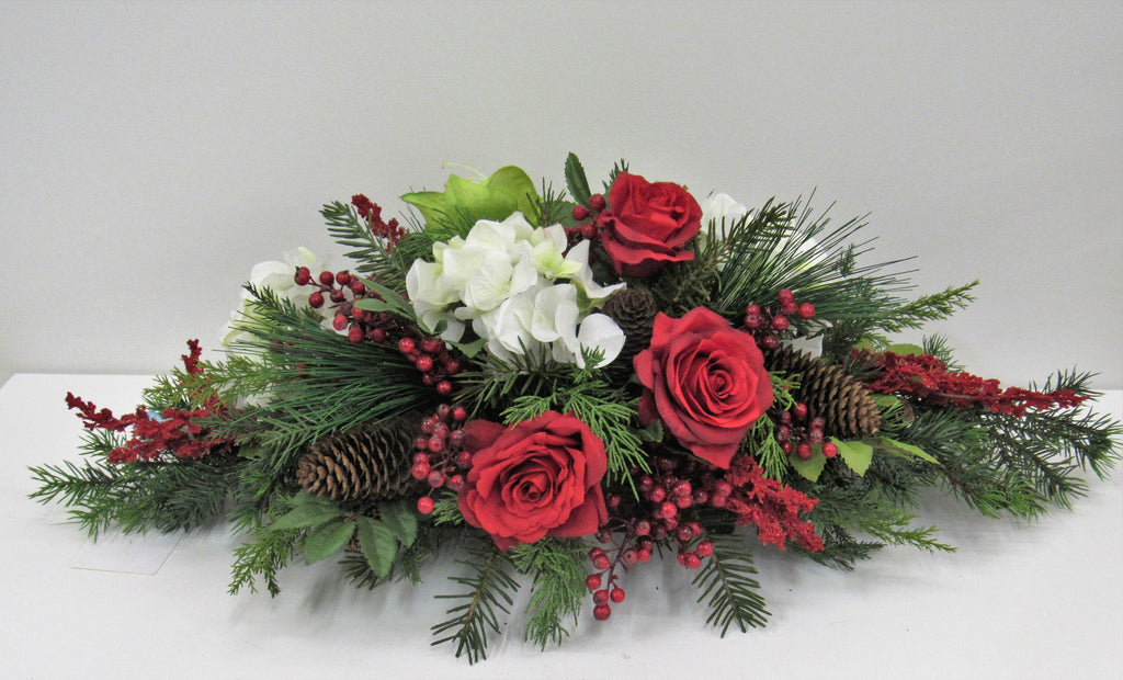 Red and White Silk Floral Winter Holiday Arrangement/ Centerpiece