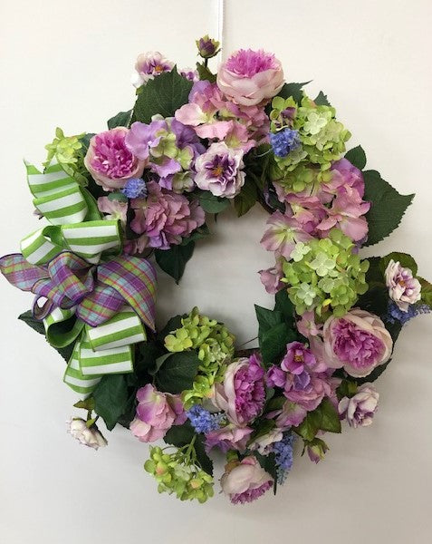 Purple and Lime Silk Floral Everyday Wreath/Pet14 - April's Garden