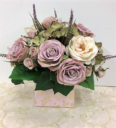 Lavender and Cream Rose Petite Silk Floral Arrangement/RA02 - April's Garden Wreath