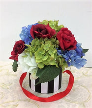 Blue Green Hydrangea and Red Cream Rose Petite Silk Floral Arrangement/RA11 - April's Garden Wreath