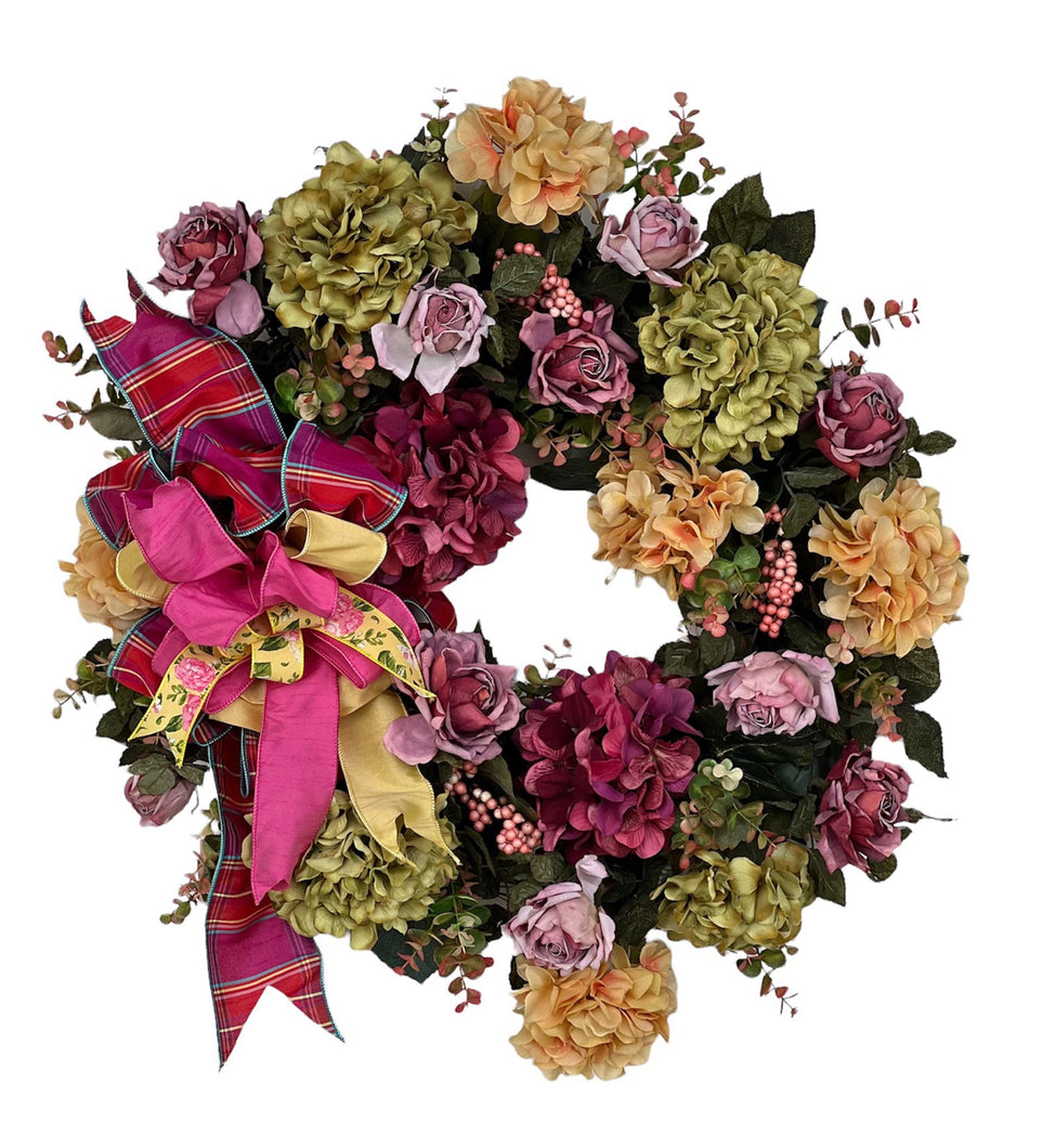 Dusty Yellow, Rose and Green Extra Large Everyday Floral Wreath/ROM49